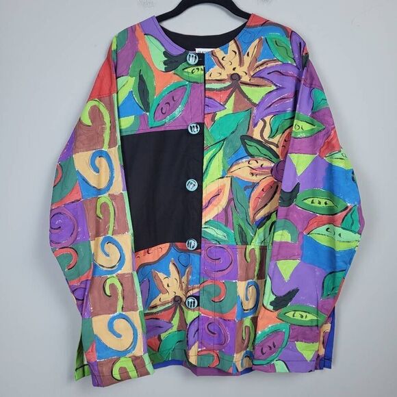 Silkscapes Jackets & Blazers - Vintage Silkscapes Womens Handpainted Jacket Multicolor Large Art to Wear Floral